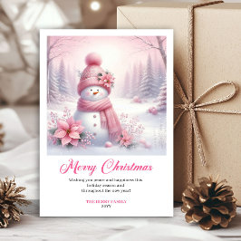 Tarjeta Festiva Radiant pink snowman winter kids card digital file