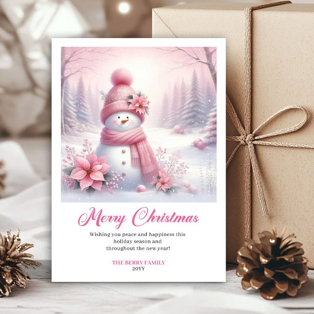 Tarjeta Festiva Radiant pink snowman winter kids card digital file (Radiant pink snowman winter kids card digital file)