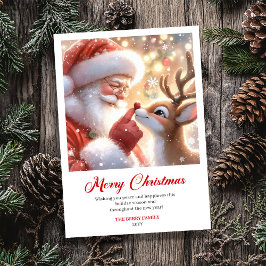 Tarjeta Festiva Radiant Santa And Rudolph Merry Christmas Greeting