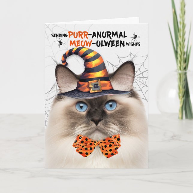Tarjeta Festiva Ragdoll Punto de foca Cat PURRolween anormal (Anverso)