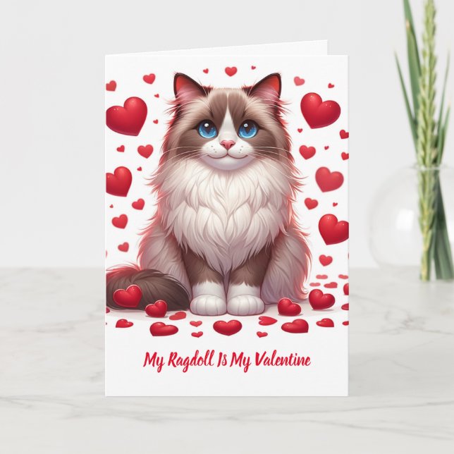 Tarjeta Festiva Ragdoll Romance: El día de San Valentín (Anverso)