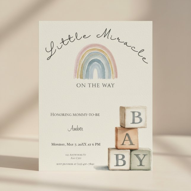 Tarjeta Festiva Rainbow Baby Shower Invite Boho Neutral (Gender neutral rainbow baby shower invite with pastel boho colors and minimal design.)