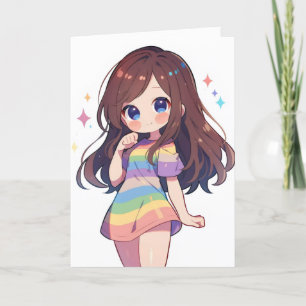 Tarjeta Festiva Rainbow Chibi Anime Chica