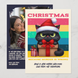 Tarjeta Festiva Rainbow Grunge Funny Cat Retro Christmas Photo
