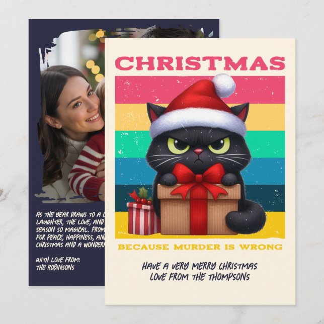 Tarjeta Festiva Rainbow Grunge Funny Cat Retro Christmas Photo (Anverso / Reverso)