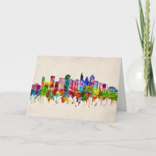Tarjeta Festiva Raleigh North Carolina Skyline (Anverso)
