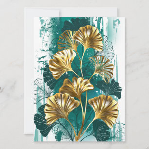 Tarjeta Festiva Rama con hojas doradas Ginko Biloba