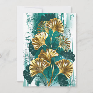 Tarjeta Festiva Rama con hojas doradas Ginko Biloba