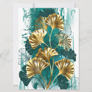 Tarjeta Festiva Rama con hojas doradas Ginko Biloba