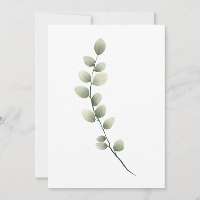 Tarjeta Festiva Rama con hojas verdes claras en estilo acuarela (Anverso)