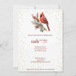 Tarjeta Festiva Rama de acebo cardenal de invierno con acuarela rú