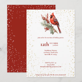 Tarjeta Festiva Rama de Acebo Cardenal de Invierno con Acuarela Rú