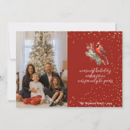 Tarjeta Festiva Rama de acebo cardenal de invierno con acuarela rú