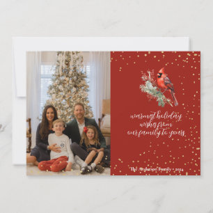 Tarjeta Festiva Rama de acebo cardenal de invierno con acuarela rú