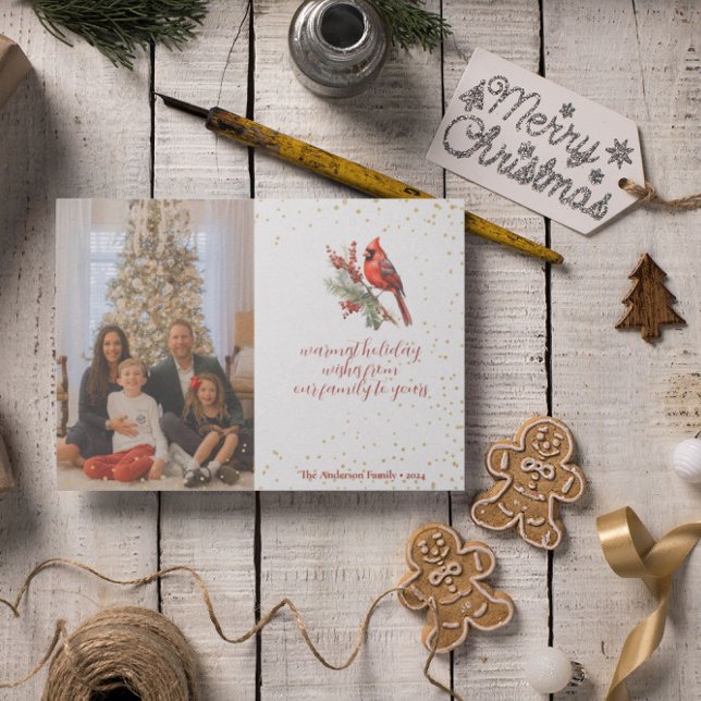 Tarjeta Festiva Rama de Acebo Cardenal de Invierno con Acuarela Rú (Subido por el creador)