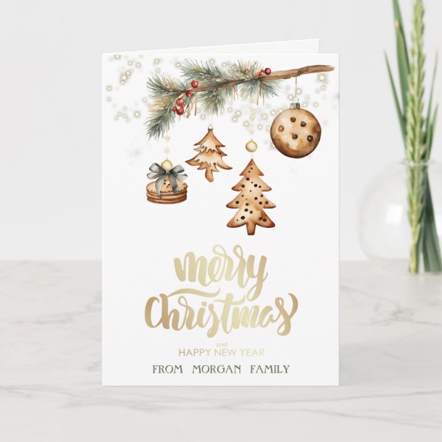 Tarjeta Festiva Rama de árbol,Ornamentos,Estrellas (Anverso)