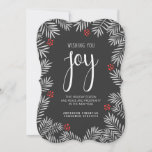 Tarjeta Festiva Rama de Pino de Chalkboard Holiday Joy<br><div class="desc">Las tarjetas planas de moda y económicas de la temporada navideña son ideales para uso personal o de negocios. Ramas clásicas de pino estacional con tipografía casual de estilo de pizarra. Una expresión alegre y luminosa de alegría navideña — Fácil de agregar su nombre de empresa o de negocio, familia,...</div>