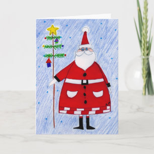 Tarjeta Festiva rama de santa y de árbol