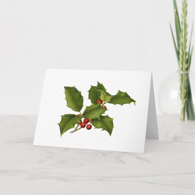 Tarjeta Festiva Rama de Vintage Holly (Anverso)