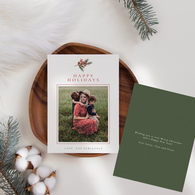 Tarjeta Festiva Rama moderna de pino y foto de Berries (Subido por el creador)