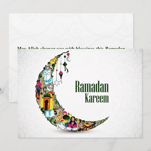 Tarjeta Festiva Ramadan Kareem Colorful Crescent (Anverso / Reverso)