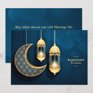Tarjeta Festiva Ramadan Kareem Creciente de Oro y linterna