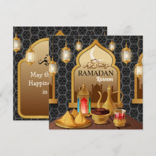 Tarjeta Festiva Ramadán Kareem Linterna Dorada Elegante y Arte de