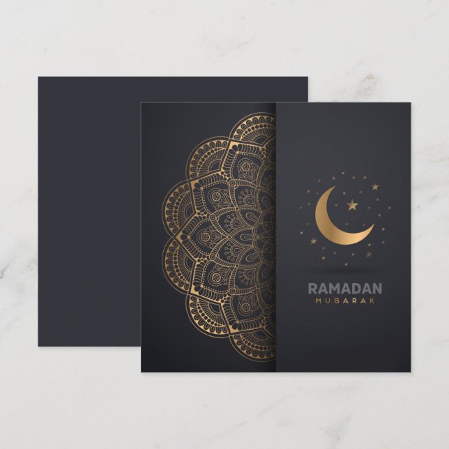 Tarjeta Festiva Ramadan Kareem Mubarak Estrella de Oro Mandala Cre (Anverso / Reverso)