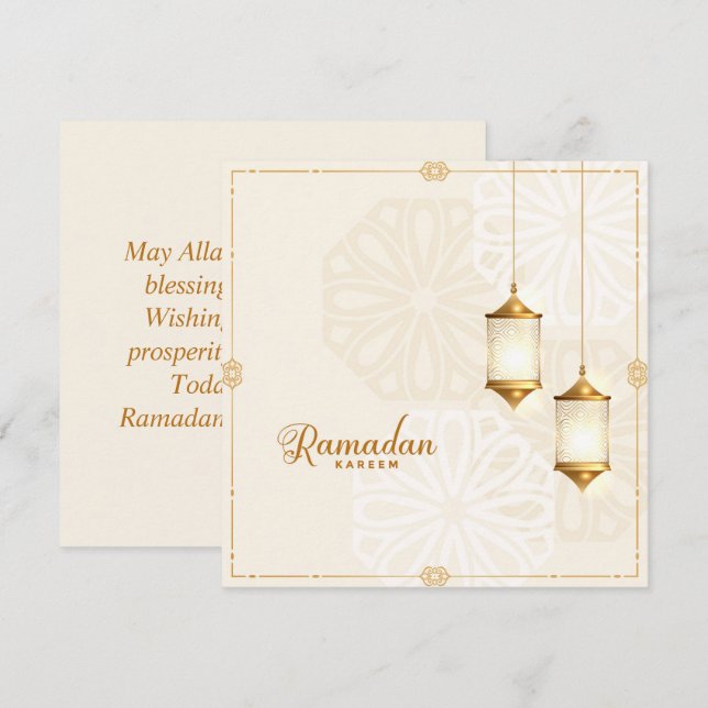 Tarjeta Festiva Ramadan Kareem Mubarak Linterna islámica dorada (Anverso / Reverso)