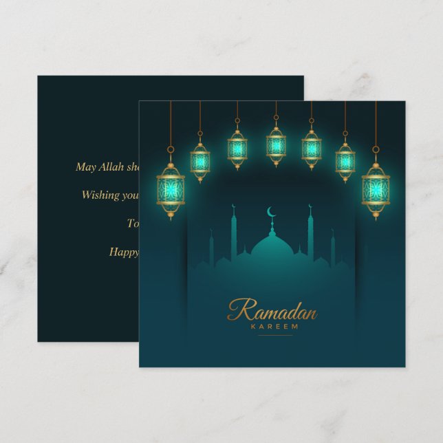 Tarjeta Festiva Ramadan Kareem Mubarak Mezquita de Linternas islám (Anverso / Reverso)