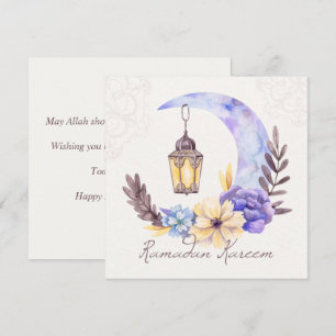 Tarjeta Festiva Ramadan Kareem Mubarak Watercolor Cresent Floral
