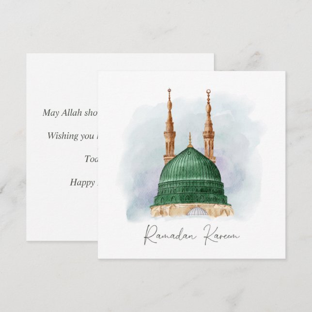 Tarjeta Festiva Ramadan Kareem Mubarak Watercolor Madina Munawwara (Anverso / Reverso)