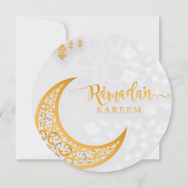 Tarjeta Festiva Ramadan Kareem Personalizado Círculo Blanco y Dora (Anverso)