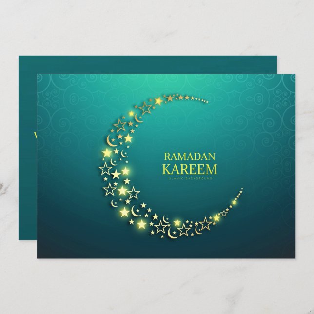 Tarjeta Festiva Ramadan Kareem Starry Gold Crescent (Anverso / Reverso)