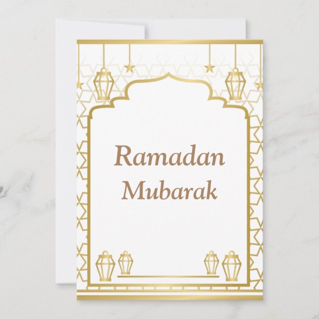 Tarjeta Festiva Ramadan Kareem Tipografía Creciente islámica Texto (Anverso)