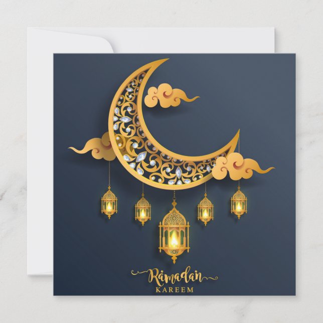 Tarjeta Festiva Ramadan Mubarak Bejewel Crescent Islamic Lantern (Anverso)