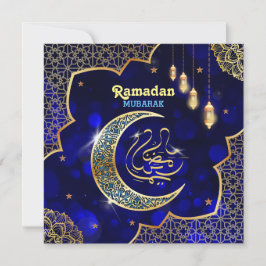Tarjeta Festiva Ramadán Mubarak Caligrafía Árabe Creciente Dorado