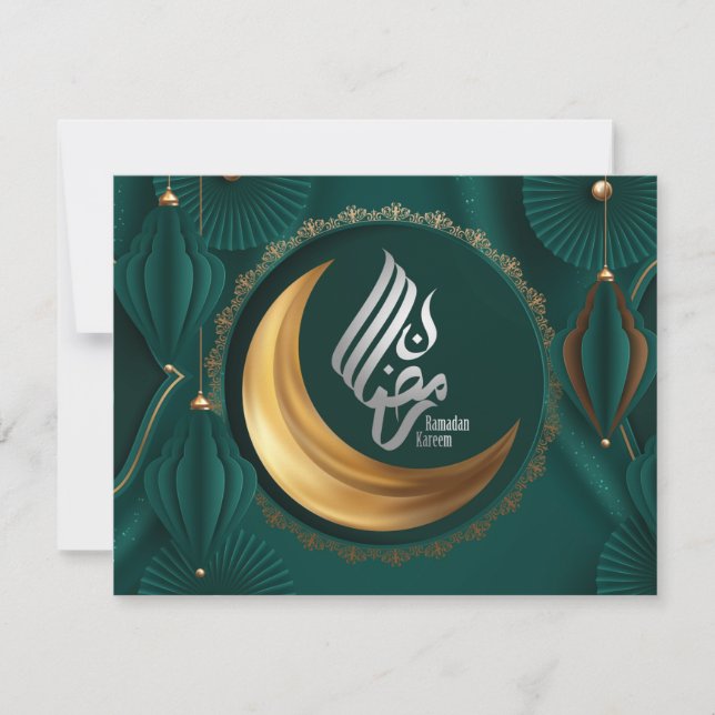 Tarjeta Festiva Ramadan Mubarak Calligrafía árabe de media luna de (Anverso)