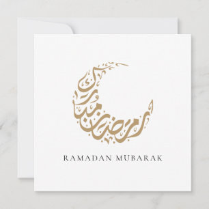 Tarjeta Festiva Ramadán Mubarak Creciente Dorada Caligrafía de Lun