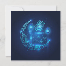 Tarjeta Festiva Ramadan Mubarak Crescent Islamic Lantern Blue