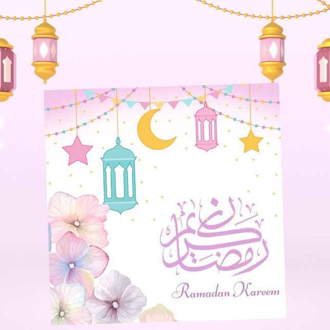 Tarjeta Festiva Ramadan Mubarak Crescent Islamic Lantern Floral (Subido por el creador)