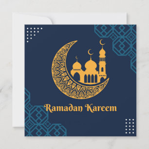 Tarjeta Festiva Ramadan Mubarak Crescent Masjid Silhouette Blue
