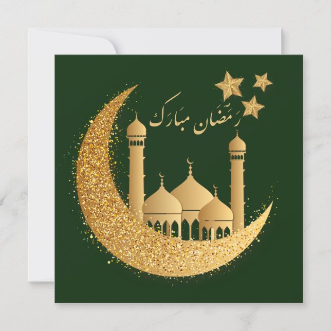 Tarjeta Festiva Ramadan Mubarak Estrellas de media luna Mezquita O (Anverso)
