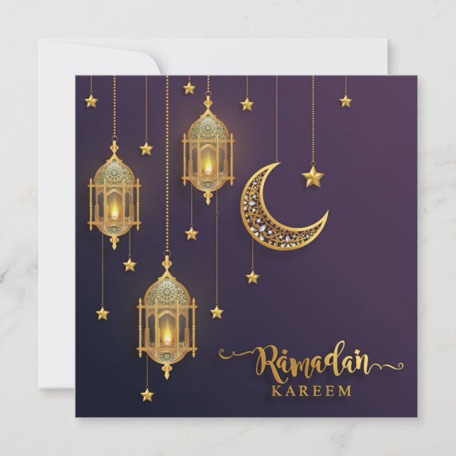 Tarjeta Festiva Ramadan Mubarak galardonó Estrellas de Oro Crescen (Anverso)