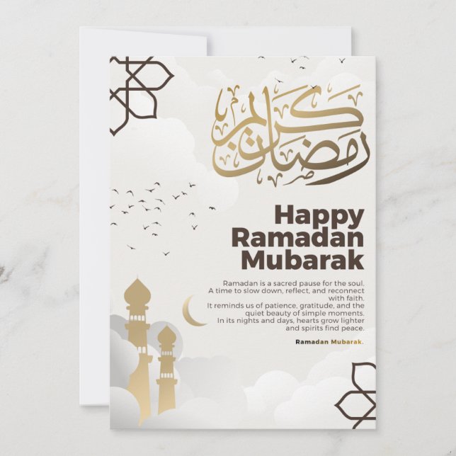 Tarjeta Festiva Ramadan Mubarak Golden Calligraphy Art (Anverso)