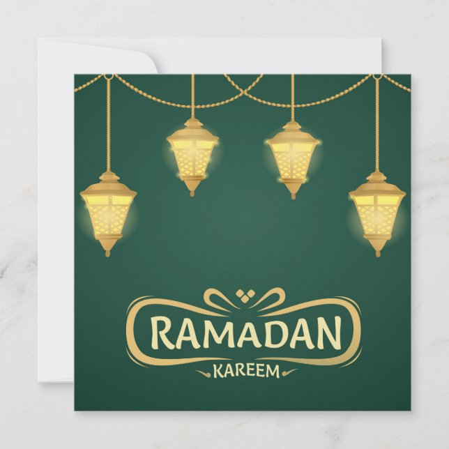 Tarjeta Festiva Ramadan Mubarak Linterna islámica brillante verde (Anverso)