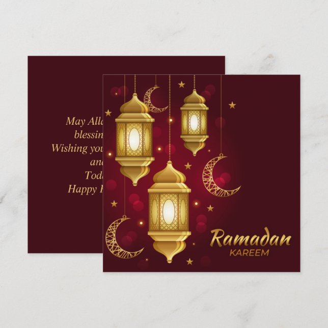 Tarjeta Festiva Ramadan Mubarak Linterna islámica de la Luna de Or (Anverso / Reverso)