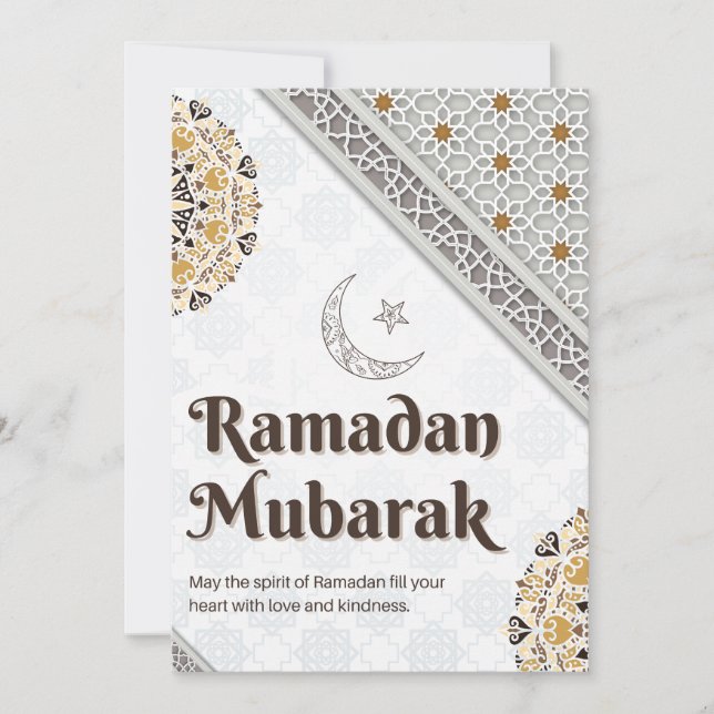 Tarjeta Festiva Ramadan Mubarak Mandala Crescent Art (Anverso)