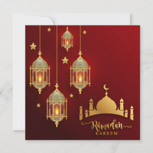 Tarjeta Festiva Ramadan Mubarak Mezquita de Oro Linterna Islámica