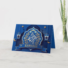 Tarjeta Festiva Ramadan Mubarak Patrón de caligrafía árabe Azul